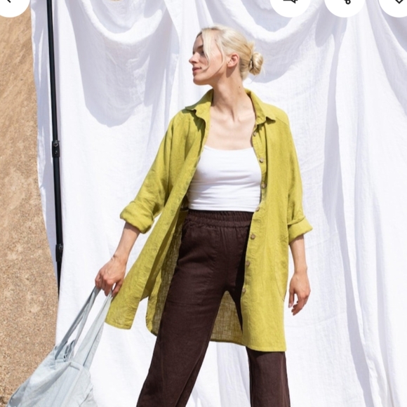Oversized Button-Up Linen Shirt, "Livorno 2", Not Perfect Linen, M, Rustic Brown - Picture 12 of 16